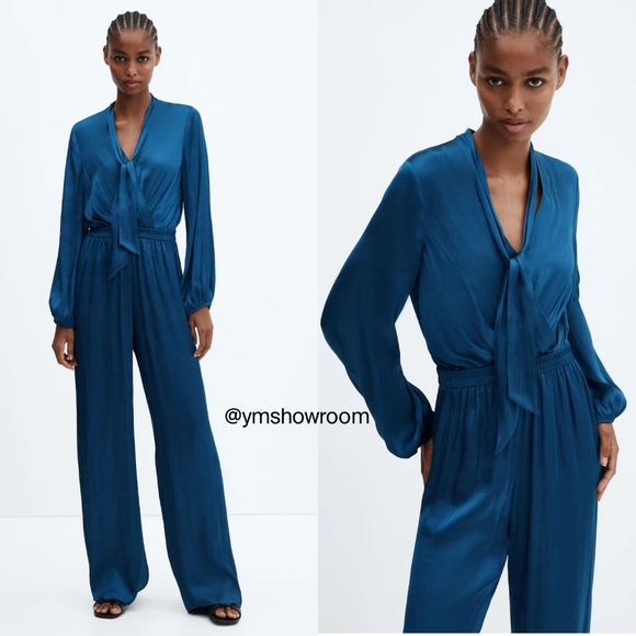 Mango Pants - MANGO Satin bow jumpsuit